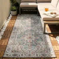 FRAAI Tapis de couloir lavable | Domingo Mandala Vert Olive | 80x180cm | Vert | Tapis de couloir | Tapis