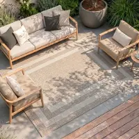 FRAAI Tapis d'intérieur et d'extérieur | Sierra Frame Beige/Crème | 140x200cm | Beige | Rectangulaire | Tapis