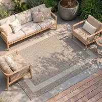 FRAAI Tapis d'intérieur et d'extérieur | Sierra Border Beige/Crème | 80x150cm | Beige | Rectangulaire | Tapis