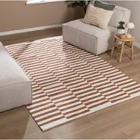 FRAAI Tapis en coton | Dazzle Blocks Marron/Blanc | 230x330cm | Blanc | Rectangulaire | Tapis