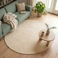 FRAAI Tapis scandinave rond | Charm Waves Beige | Ø 80cm | Beige | Rond | Tapis