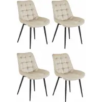 Leobert Chaise - - Bera - Velours Beige/Pieds Noirs - 54 X 60 X 88 Cm - Lot De 4