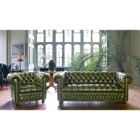 AEA Chesterfield Sofagarnitur Sofa Couch Polster Set Garnitur 3+1+1 Leder 310