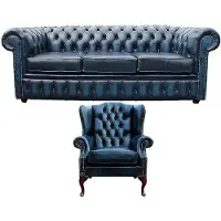 AEA Sofagarnitur Chesterfield Polster Couch Sofa Leder Sitz Garnitur Ohrensessel 421