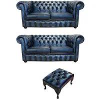 AEA Chesterfield Sofagarnitur Couch Polster Sofa Leder Garnitur Set 408