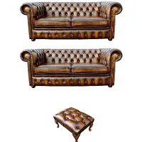 AEA Chesterfield Sofagarnitur Couch Polster Sofa Leder Hocker Garnitur