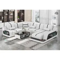 AEA Modern Wohnlandschaft Sofa U-Form Ecksofa Designersofa Weiß Kunstleder