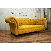 AEA Samt Couch Wohnlandschaft Garnitur Design Modern Sofas Sofa 3 Sitzer Sitz Gelbe