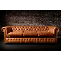 AEA XXL Marron clair Canapé 3 places Chesterfield Coussin Siège Garniture Cuir Nouveau