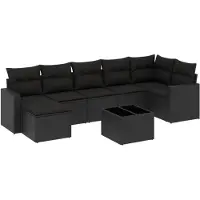 vidaXL Ensemble de jardin canapé 8 pièces avec coussins noir poly rotin