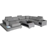 AEA Ledersofa Wohnlandschaft Ecksofa Sitzecke Sitzgarnitur Sofa Couch + USB + Tisch