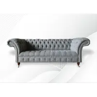 AEA Tissu Canapé Coussin Garniture 3 places Canapés Chesterfield Gris Velours