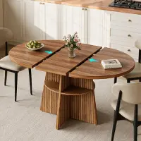 Ele eleoption (Noix) Table à manger extensible de 110 à 150 cm, table de cuisine ronde pour 2 à 8 personnes avec espace de rangement