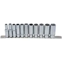 Bgs 2222 | Jeu de douilles hexagonales profondes | 11 pcs. | 10 mm (3/8") | SW 8 - 19 mm | Acier CV
