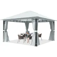 TOOLPORT Pavillon de jardin 4x4 m, poteaux alu, toile de toit 220 g/m² gris - avec parois latérales et moustiquaires