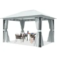 TOOLPORT Pavillon de jardin 3x4 m, poteaux alu, toile de toit 220 g/m² gris - avec parois latérales et moustiquaires