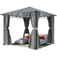 TOOLPORT Pavillon de jardin 3x3 m cadre alu, toit polycarbonate 8 mm, gris - avec parois latérales et moustiquaires