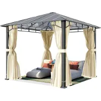 TOOLPORT Pavillon de jardin 3x3 m cadre alu, toit polycarbonate 8mm, beige - avec parois latérales et moustiquaires