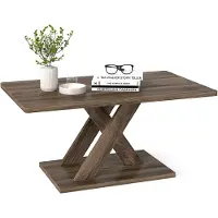 Costway Table basse , table de salon imitation bois avec large plateau, table de salon avec étagère, table basse pour salon, 95x58x45 cm, marron
