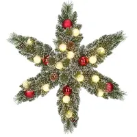 Black Box Trees Trees Kaprun Couronne de Noël Étoile avec lumières LED blanc chaud - Ø60 cm - Vert givré, rouge