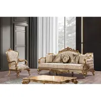 AEA -Canapé doré Ensemble de canapés classiques Meubles rembourrés 3+1 Table basse Tissu