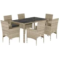 vidaXL Ensemble de jardin 7 pièces avec coussins gris clair Poly rotin & verre
