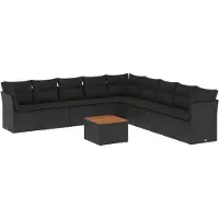 vidaXL Ensemble de 10 canapés de jardin avec coussins noir poly rotin