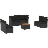 vidaXL Ensemble de jardin canapé 8 pièces avec coussins noir poly rotin