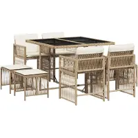 vidaXL Salon de jardin 9 pièces avec coussins Beige Poly Rattan