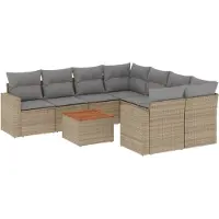 vidaXL Ensemble de salon de jardin 9 pièces avec coussins beige Poly rotin