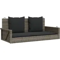vidaXL Banc suspendu avec coussin Gris 119x56x48 cm Poly rotin