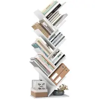 Parya Étagère à 8 Niveaux pour livres en forme Arbre Bibliothèque en bois pour salon, Bureau, Blanc