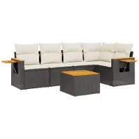vidaXL Ensemble de salon de jardin 6 pièces avec coussins noir poly rotin
