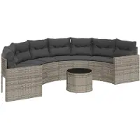 vidaXL Canapé de jardin avec table et coussins semi-circulaire gris Poly rotin