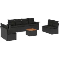 vidaXL Ensemble de salon de jardin 9 pièces avec coussins noir poly rotin