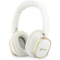 GUESS Casque d'écoute supra-auriculaire Bluetooth ENC, modèle rectangulaire avec inscription, couleur blanche