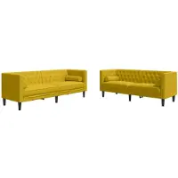 vidaXL Ensemble de canapé Chesterfield 2 pièces avec traversins Jaune velours