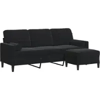 vidaXL Canapé 3 places avec pouf noir 180 cm velours