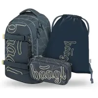 Baagl Ensemble de sac à dos scolaire pour garçons et adolescents, 3 pièces : sac à dos scolaire de 30 litres - modèle "Wave"
