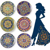 Merkloos Ensemble de 6 grandes assiettes en porcelaine colorée de style bohème, diamètre 26,6 cm