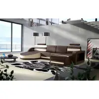 AEA WOHNLANDSCHAFT LEDERSOFA XXL ECKSOFA COUCH GARNITUR DESIGN ECKCOUCH Braun-Beige