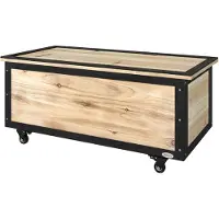 Outsunny : Coffre de jardin en bois, capacité de 121 litres, boîte de rangement sur roulettes pour balcon