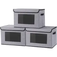 Merkloos Boîtes de rangement en tissu, lot de 3, pliables, avec couvercle, boîtes de rangement, organisateurs de placard avec fenêtre, couleur grise