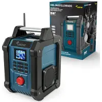LEICKE Radio de chantier , numérique, robuste, avec DAB+, FM, Bluetooth, entrée AUX, batterie de 4000 mAh, chargeur, 2 haut-parleurs de 15W, écran LCD de 2,4 pouces, portable, couleur bleue