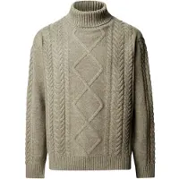 Hackett London pour homme. HM7000289 Pull col roulé Argyle vert olive (L), Casuel, Laine, Classique