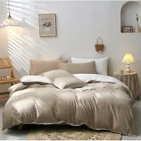 Merkloos Ensemble de housses de couette en microfibre ultra-douce, beige/blanc