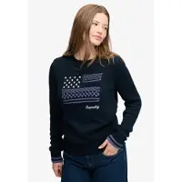 Superdry pour femme. W6110755A Pull Jersey en Maille Torsadée avec Drapeau Bleu Marine (M), Casuel, Coton