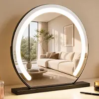 ZMH miroir de maquillage éclairé 40×35CM miroir vanité LED miroir cosmétique miroir de table 3 modes miroir de coiffeuse noir tactile variable