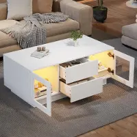Kein Hersteller Table basse 100x50x40, finition haute brillance, éclairage LED intégré, meuble de rangement, table d'appoint/table de salon