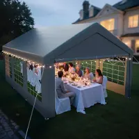 Sonstiges Pavillon de 4x6 mètres avec 2 parois latérales et 2 parties de toit en pente, en acier, avec revêtement en toile PE (polyéthylène), de couleur grise